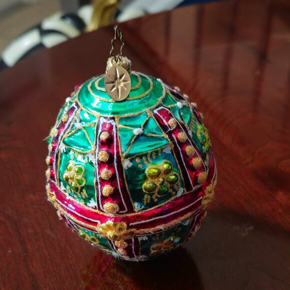 RARE CHRISTOPHER RADKO GOLD RED FABERGE EGG SAKS 5th AVE CHRISTMAS ORNAMENT - Picture 3 of 12